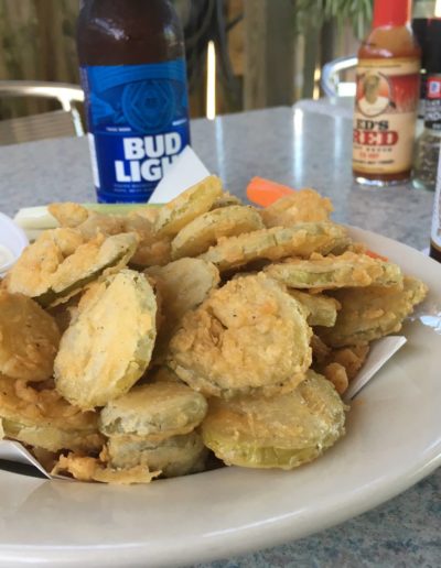 ice cold beer and fried pickles
