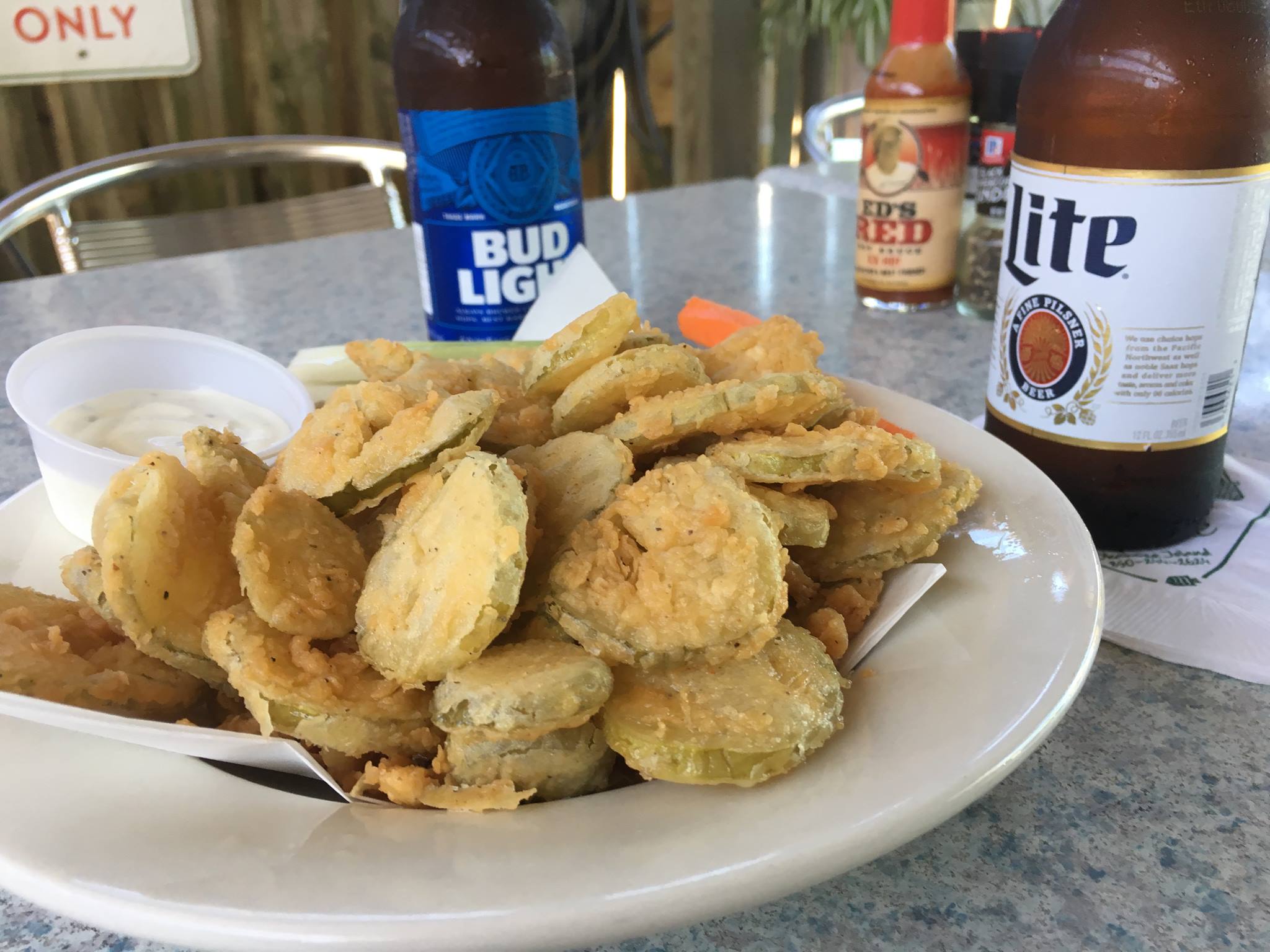 ice cold beer and fried pickles 